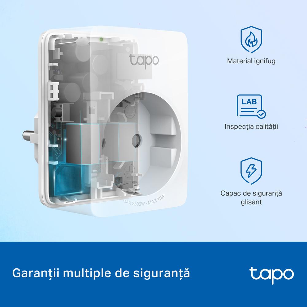 RESIGILAT | TP-LINK TAPO P100M Mini priză Wi-Fi smart, compatibilă cu Matter, WIFI Protocol: IEEE 802.11b/g/n, Bluetooth, 2.4Ghz, Dimensiuni: 72 × 51 × 40 mm, Cerinte de alimentare: 100-240V~, Incarcare maxima: 2,300W, 10A - imagine 3 - RESIGILAT