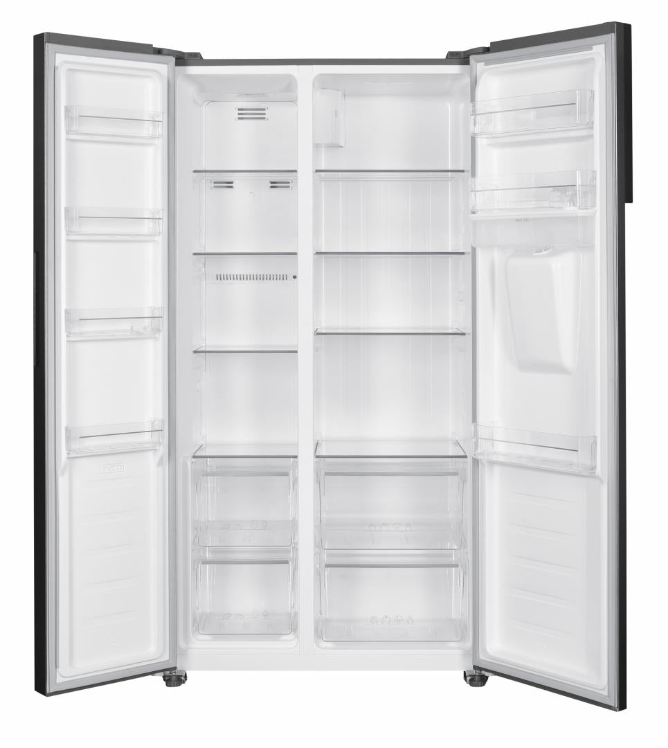 Side by Side HEINNER HSBS-H439NFXWDE++, No Frost, 439 L, Clasa E, Dozator apa, Aspect inox