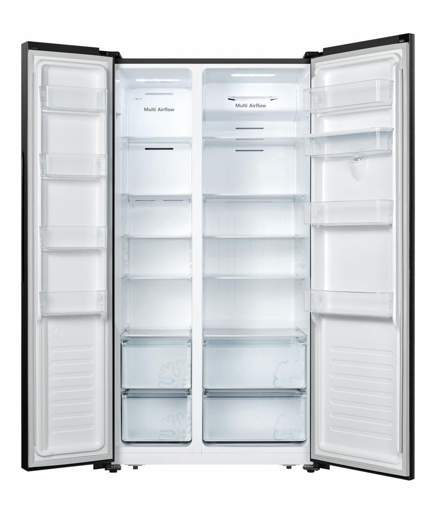 Side by Side HEINNER HSBS-520NFBKWDF+, No Frost, 519 L, Clasa F, Dozator apa, Negru