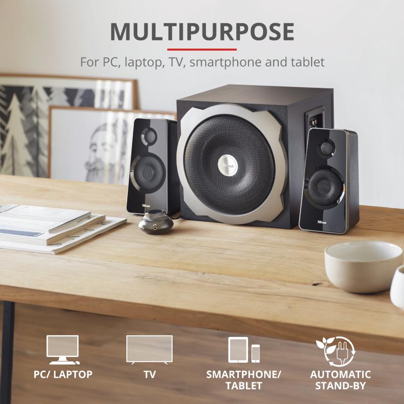 RESIGILAT | Boxe Trust Tytan 2.1, lungime cablu audio 175 cm, intrare audio 3.5 mm, frecventa raspuns 20 Hz, 20.000 Hz, putere maxiam RMS 120 W, impendanta 4 Ohm, negru - imagine 5 - RESIGILAT