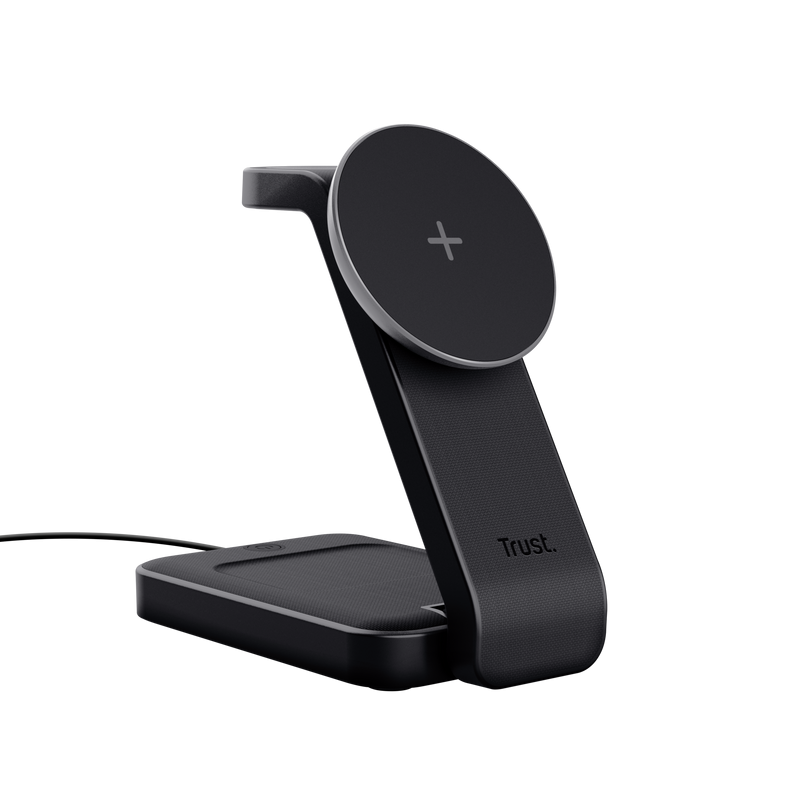 Stand de incarcare 3-in-1 Trust Viro, putere intrare 20W, interfata USB- C, compatibil cu produsele din brandul Apple: iPhone (12 si modele mai noi), Airpods si Apple Watch, negru