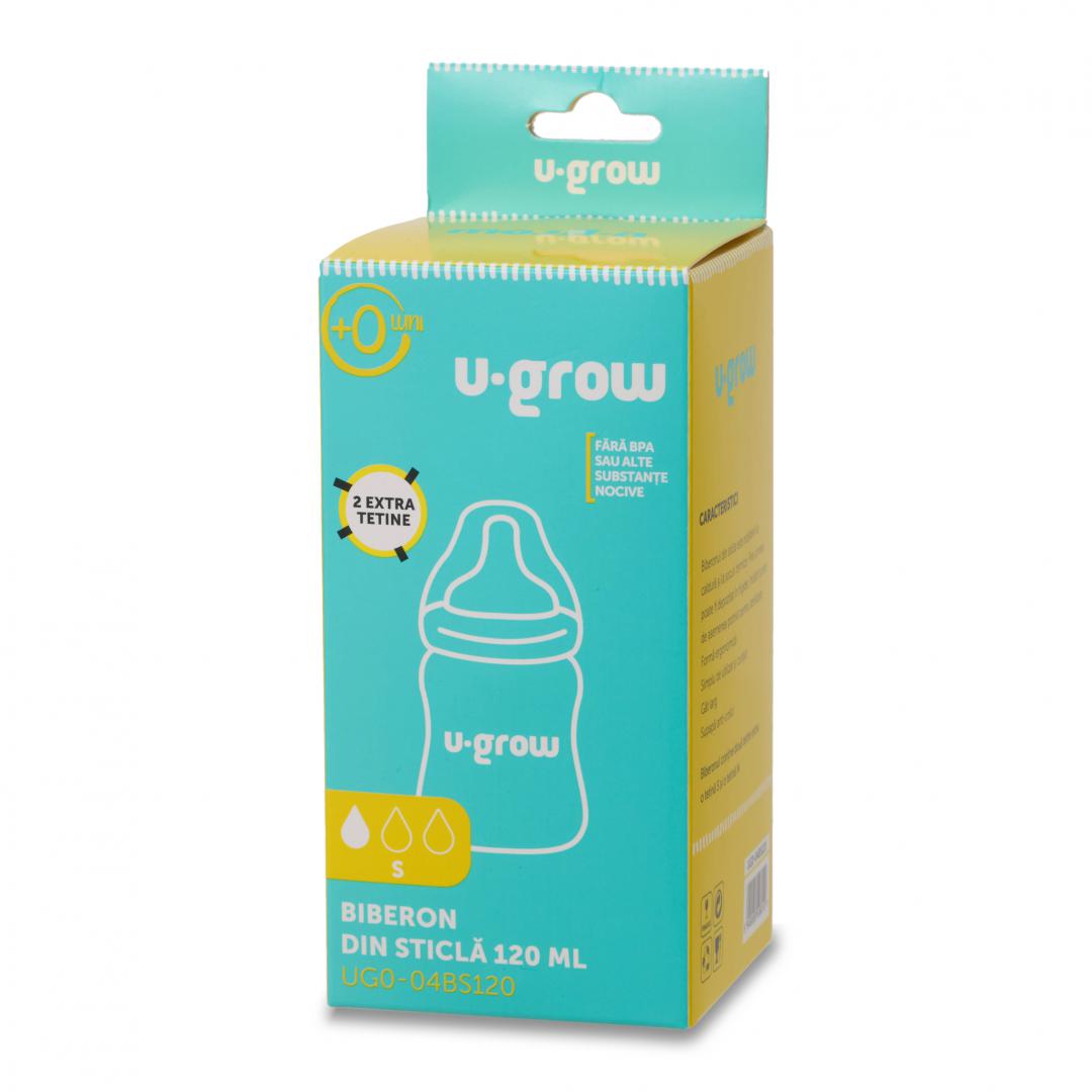 Biberon de sticla 120 ml+2 tetine,U-Grow