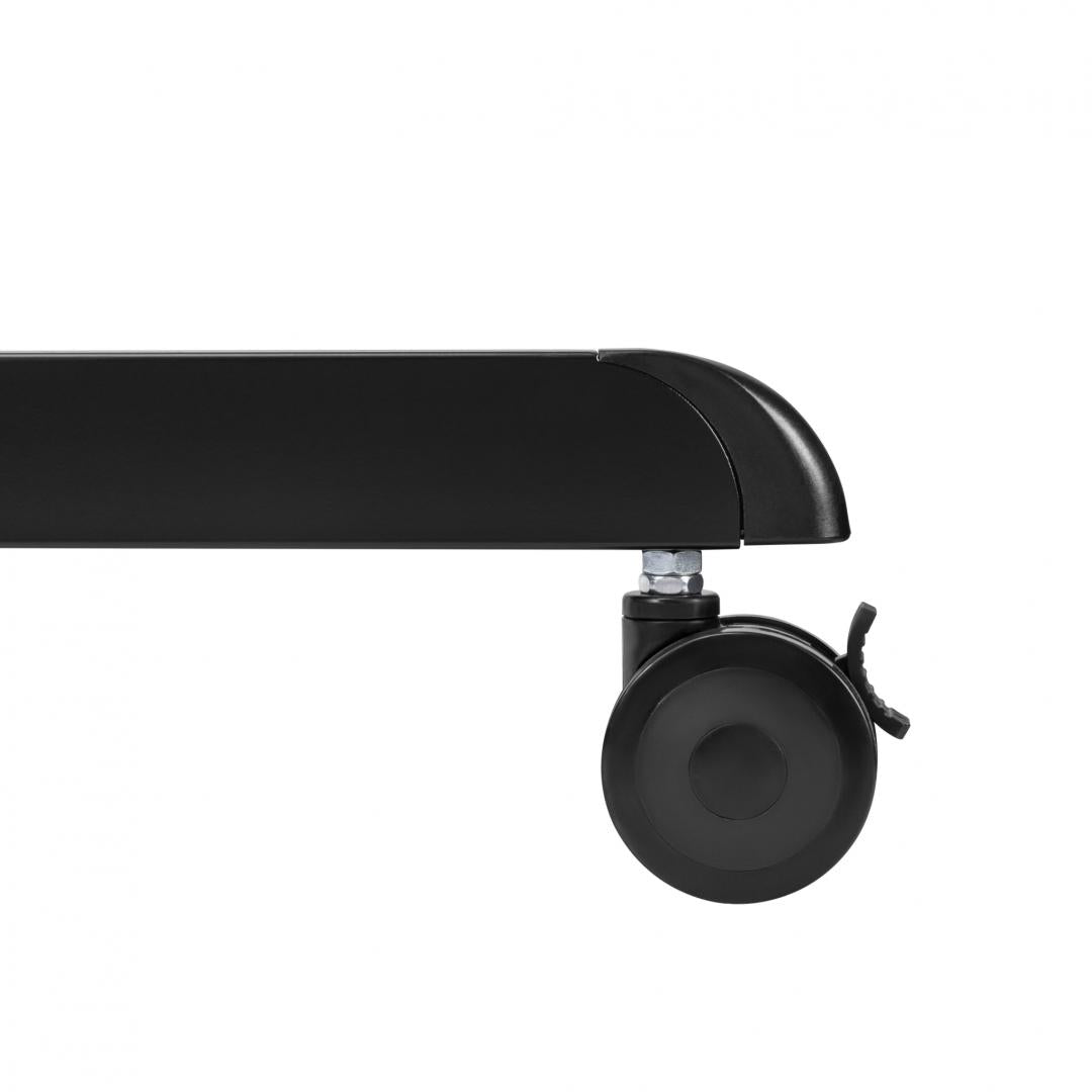 Stand TV mobil Serioux TV11-46TW, parti metalice: Cadru principal vertical, Brațele de prindere VESA, Placa de montaj TV, baza, fixarea se face cu ajutorul accesoriile incluse; dimensiuni: 920x702x1595mm, compatibilitate  dimensiune ecran: 37"-70", compat