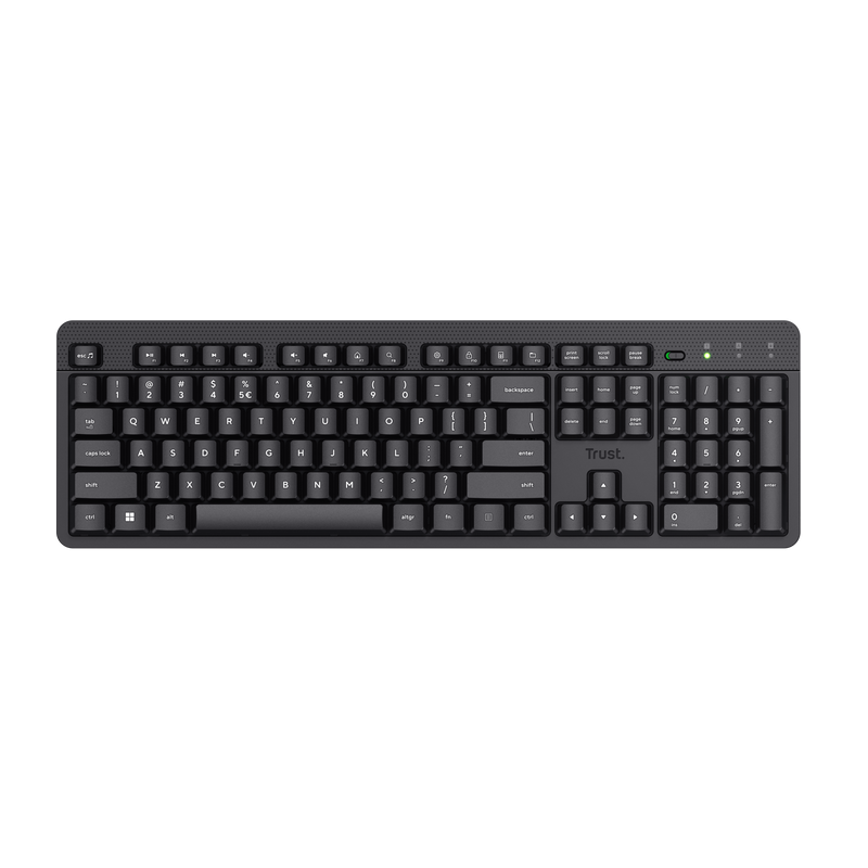 RESIGILAT | Tastatura wireless Trust Ody II, cu taste silentioase, cu functie de power saving, rezistenta la stropire, conectare tip USB-A 2.0, include 2 baterii, compatibila PC/Laptop (Windows, MacOS, Chrome OS), negru TRUST
