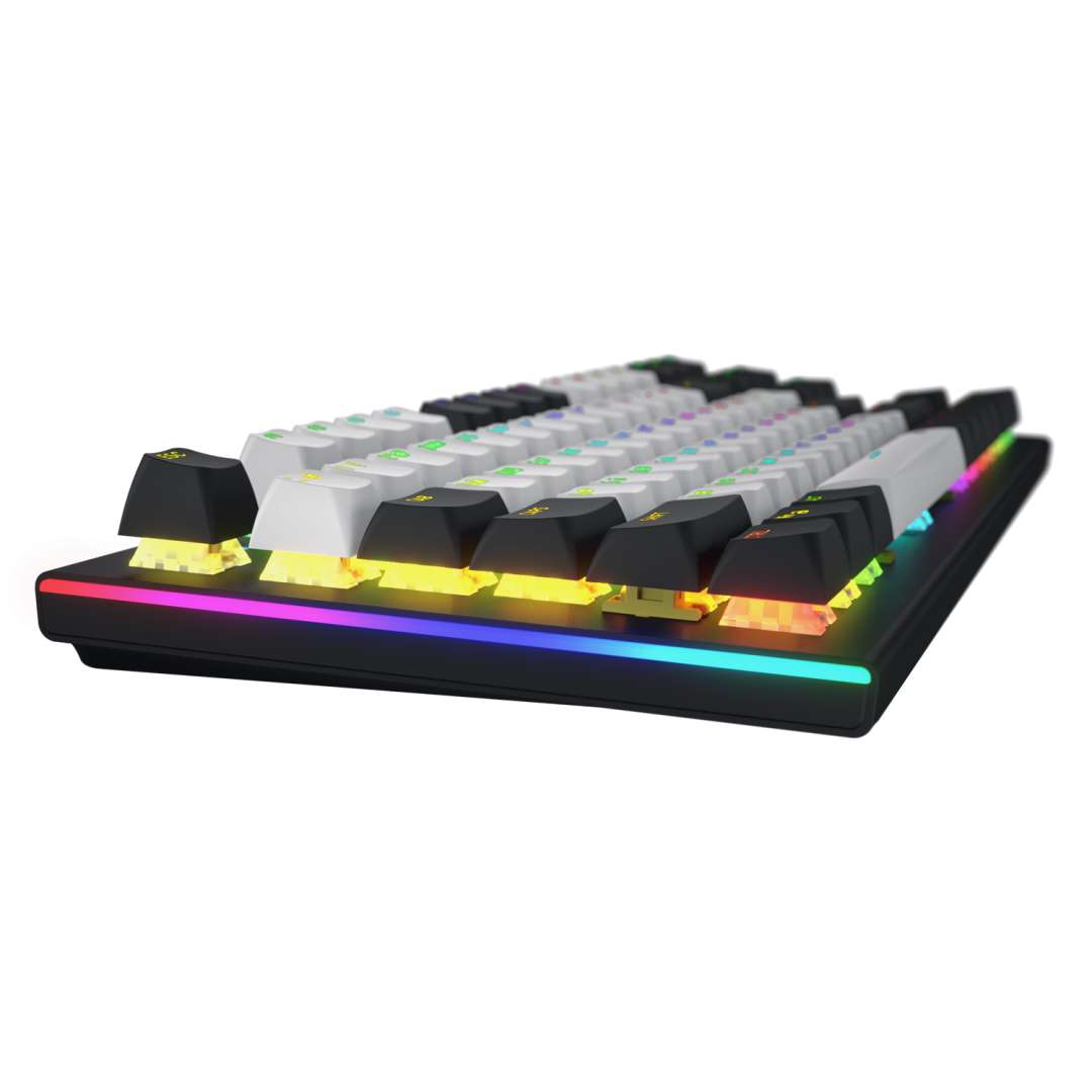 Tastatura mecanica cu fir Hator Gravity TKL conectivitate USB, polling rate 1000Hz, iluminare RGB cu functia de a customiza fiecare tasta individual, tip switch HATOR Aurum Orange Linear rev.2.0, durata de viata switch 70M de clickuri, material taste ABS,