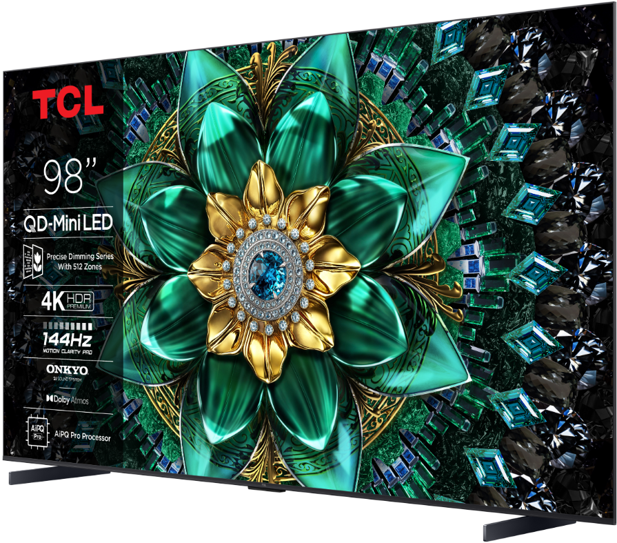 Televizor TCL QD-MiniLED 98Q6C, 248 cm, Smart Google TV, 4K Ultra HD, 144Hz, Onkyo