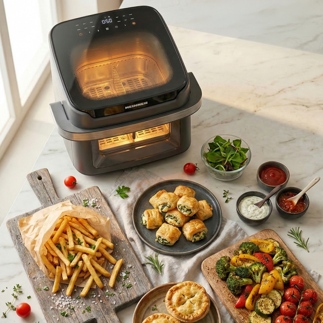 Friteuza Dubla Heinner HAF-C10DB22GREY (friteuza Dubla cu Aer Cald Heinner AirBake Revolution HAF-C10DB22GREY)