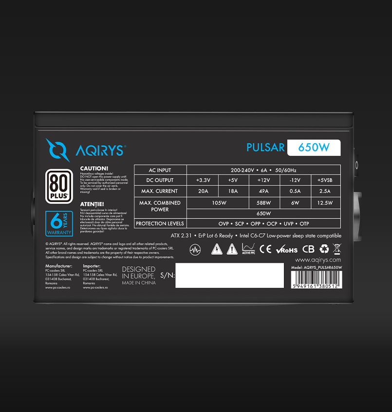 Sursa Aqirys Pulsar 650W 80+ White cert (Sursa Aqirys Pulsar)
