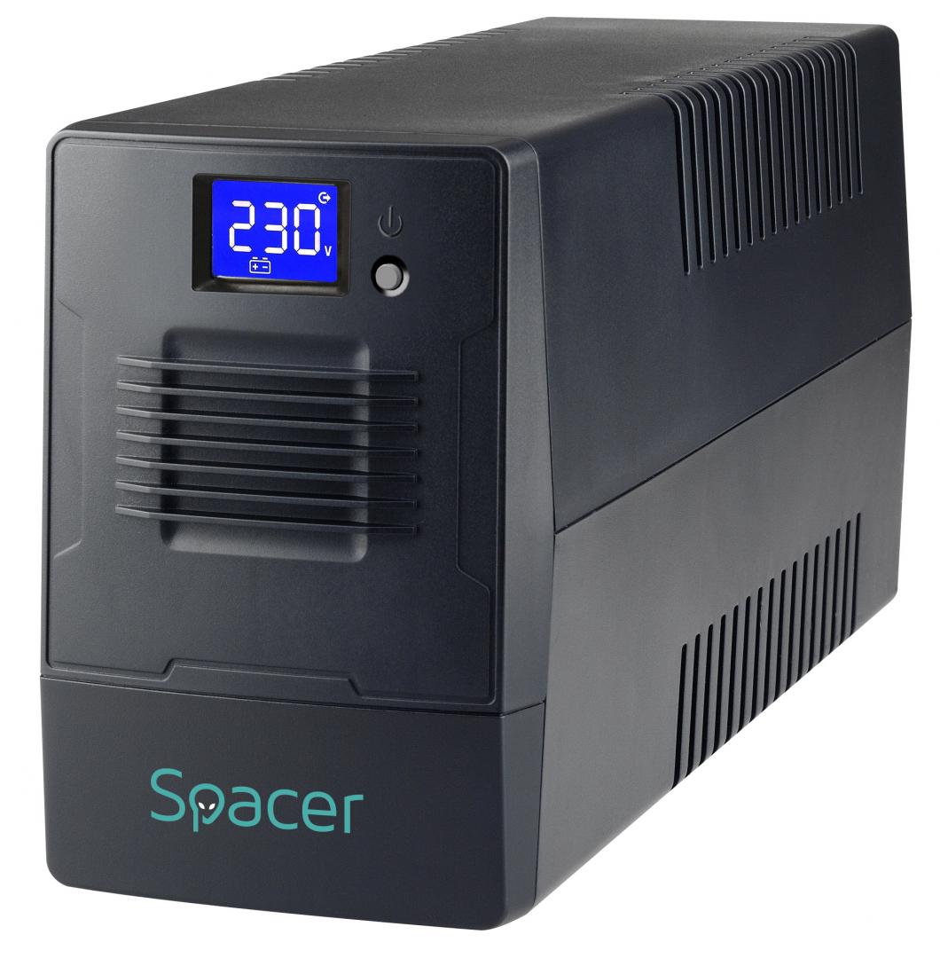 RESIGILAT | UPS Spacer Line Int. cu management, LCD, 1000VA/ 600W, AVR, 4 x socket Schuko, display LCD, 2 x baterie 12V/7Ah, conector USB, combo RJ11/RJ45, bateria are 12 luni garantie SPACER