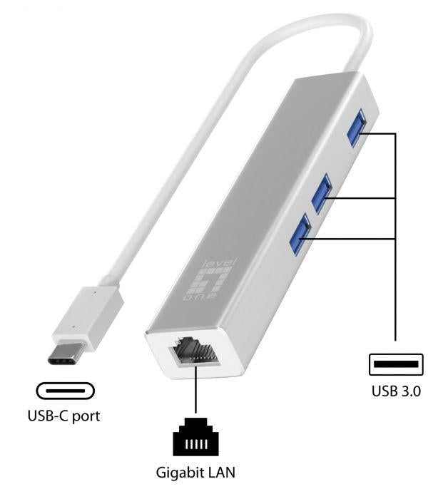 LevelOne Adapter USB-0504 (LevelOne USB-0504 Gigabit USB-C Network Adapter with USB Hub)