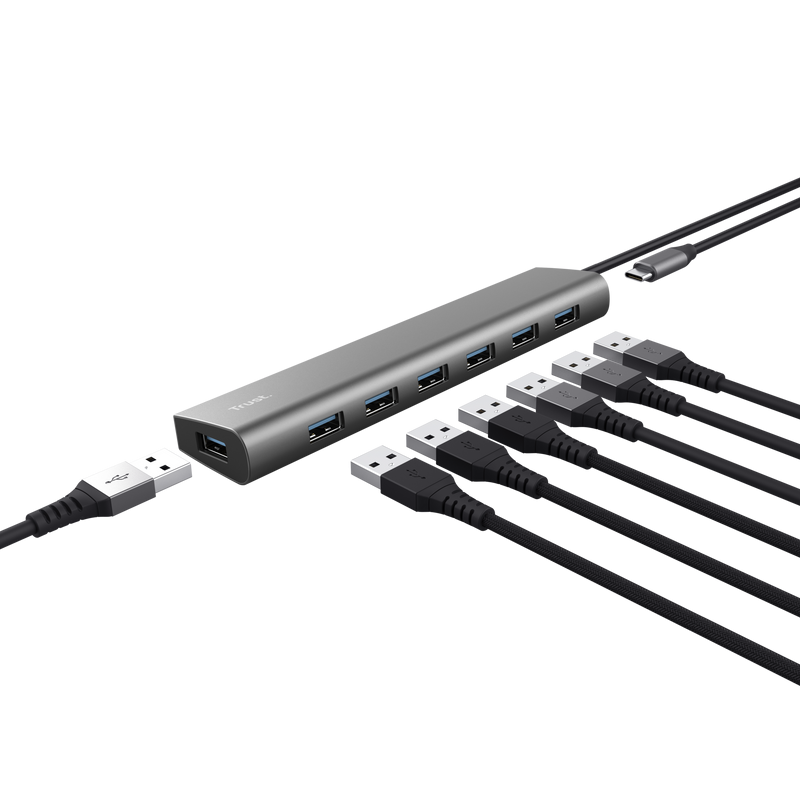 Hub Trust Halyx 7xUSB 3.2 Gen1, gri