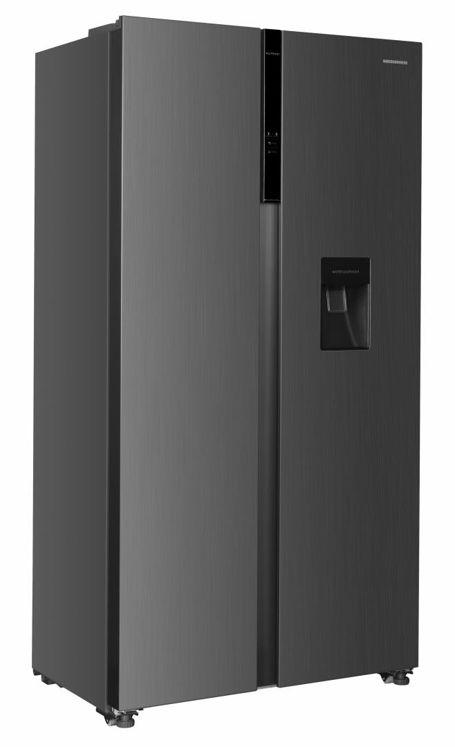 Side by Side HEINNER HSBS-H439NFXWDE++, No Frost, 439 L, Clasa E, Dozator apa, Aspect inox