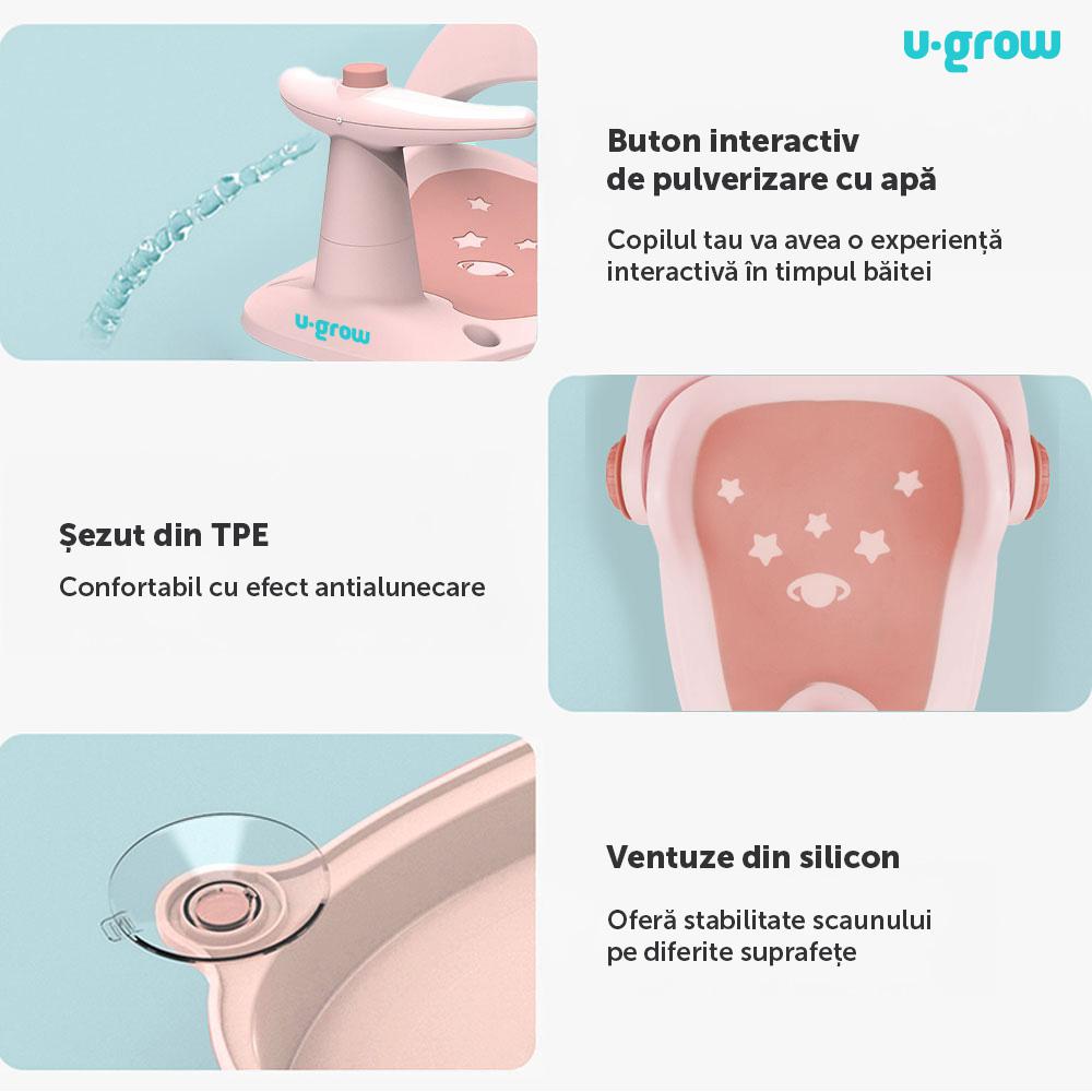 Scaun de baie bebe reglabil,roz, U-Grow