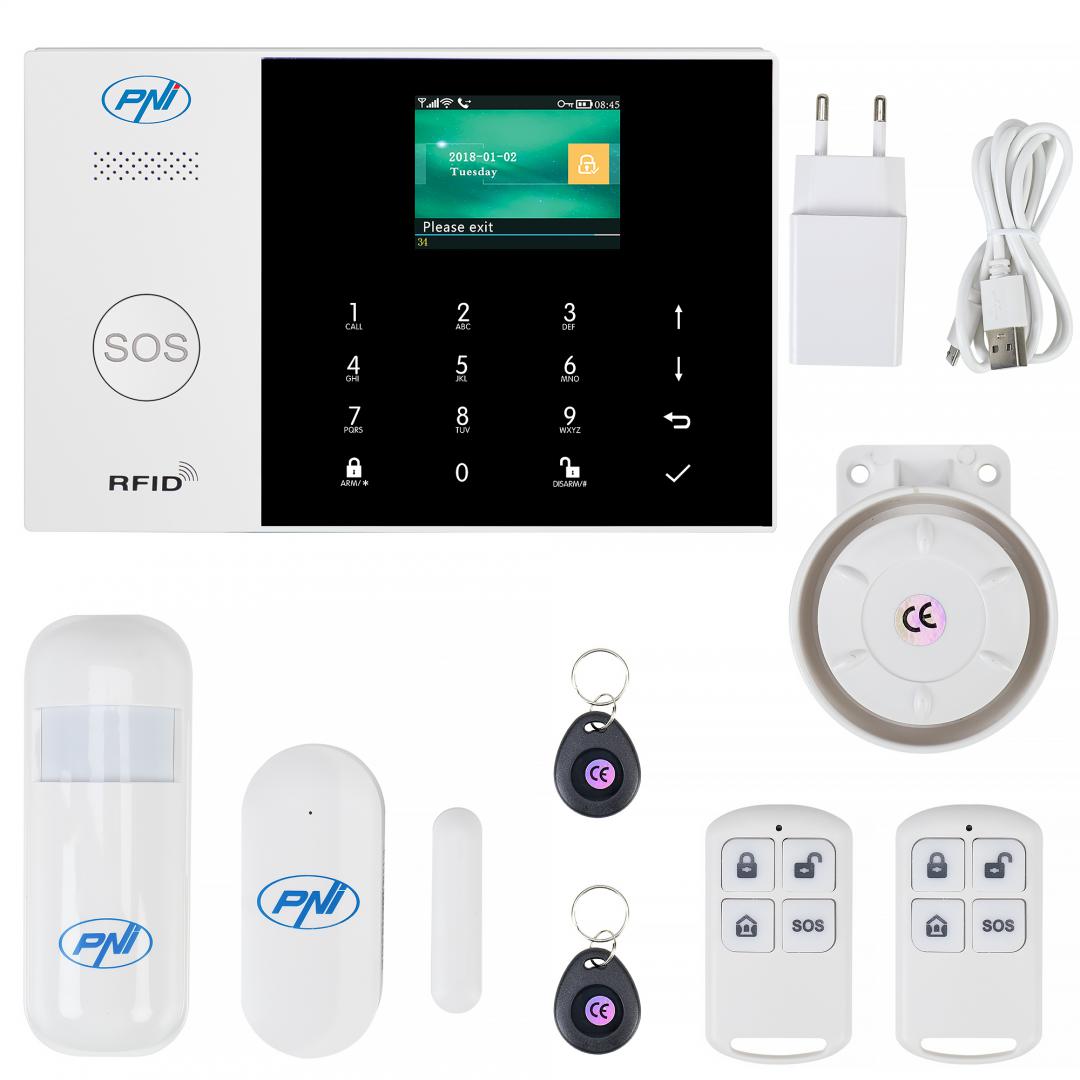 Sistem de alarma wireless PNI SafeHouse HS600 Wifi GSM 4G, suporta 90 zone wireless si 3 zone cu fir, compatibil cu aplicatia Tuya Smart, alerta prin SMS, apel vocal, notificare pe telefon, Zone wireless: 90, Zone Cablate: 3, Comunicator: 4G GSM, Numere d