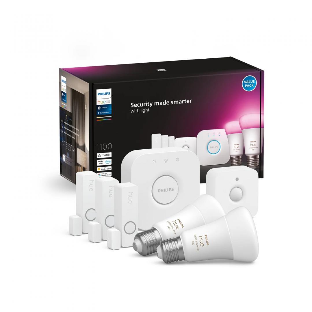 Philips Hue Secure Sensor Wca E27 Set EU (Pachet Philips Hue Secure 3 Senzori de contact + 1 Senzor de miscare + 2Becuri...)