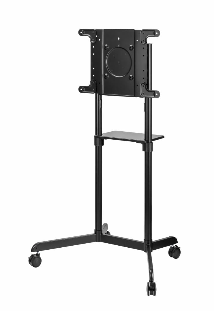 Stand TV mobil Serioux TV11-46TW, parti metalice: Cadru principal vertical, Brațele de prindere VESA, Placa de montaj TV, baza, fixarea se face cu ajutorul accesoriile incluse; dimensiuni: 920x702x1595mm, compatibilitate  dimensiune ecran: 37"-70", compat