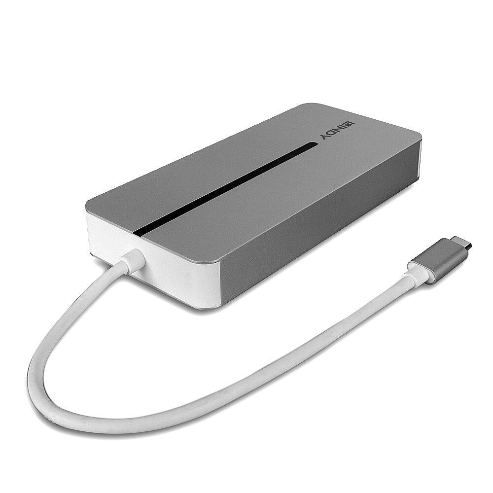 Lindy DST-Mx Duo Mini Docking Station USB Type-C, Dual display (4k), 100W Pass-through charging, rezolutie single display 4k@60, rezolutie dual display 4k@60 + 4k@30, 2x USB Type A, 1x USB-C (PD & Data), 2x HDMI, 1x RJ45, 2x Card reader (microSD & SD), 1x