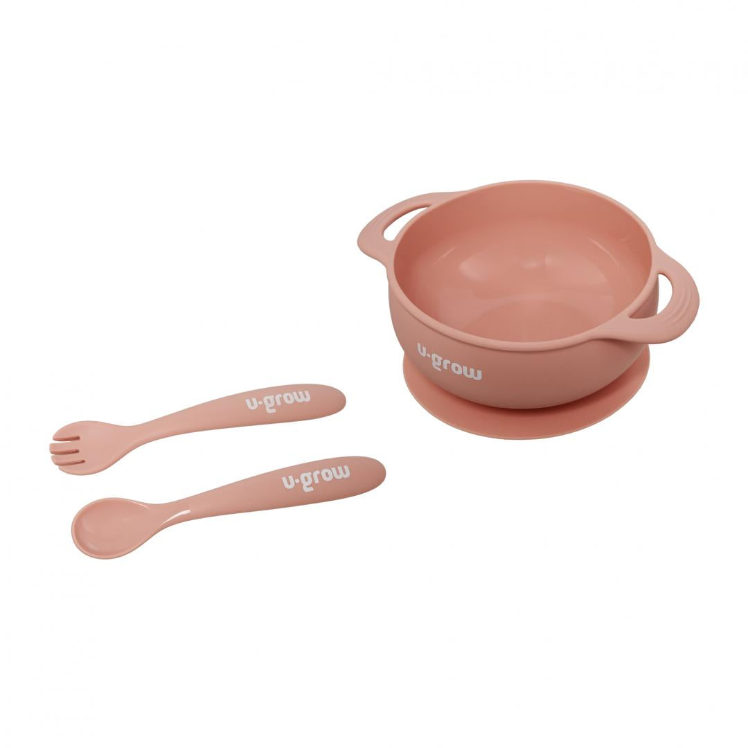 Set bol si lingurita silicon, roz,U-Grow