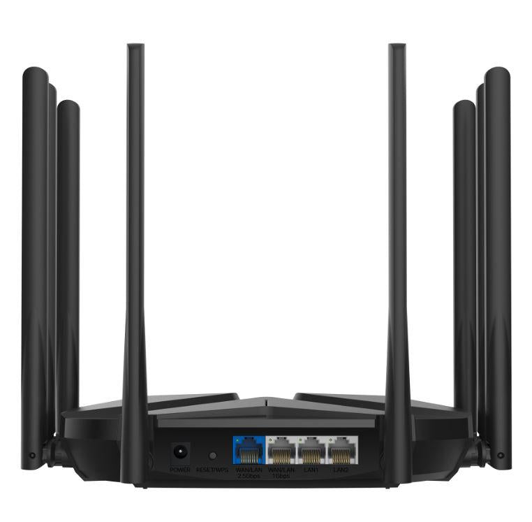 Mercusys MR90X Dual-Band WiFi 6 Router (AX6000), Standarde wireless: Wi-Fi 802.11ax/ac/a/b/g/n , Viteza wireless:  4804 Mbps (5 GHz) + 1148 Mbps (2.4 GHz), Interfata:  1× Port WAN/LAN de 2.5 Gbps + 1× Port WAN/LAN Gigabit + 2× Porturi LAN Gigabit LAN , 8 