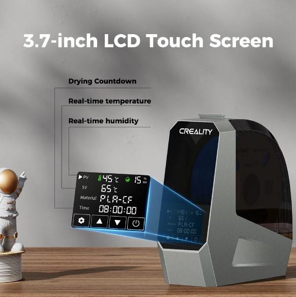 CREALITY 3D SPACE PI FILAMENT DRYER, dimensiuni: 300x200x100mm, 145W, Control temperatura : 45°C-70°C, Durata incalzire: 0-48h, Diametru filament compatibil: 1.75mm/2.85mm.Recomandat pentru: PLA, TPU, PP, ABS, ASA, PETG, PC, PET, PLA-CF, PETG-CF, PA-CF, T