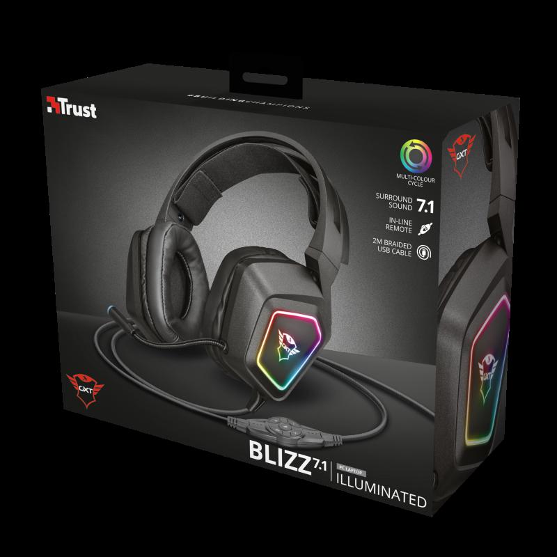 Casti cu microfon Trust GXT 450 Blizz RGB 7.1 Surround Gaming, negru