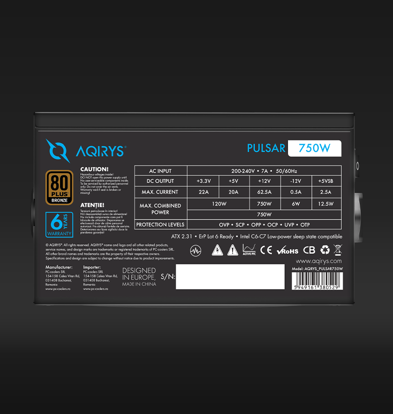 Sursa Aqirys Pulsar 750W 80+ White cert (Sursa Aqirys Pulsar)