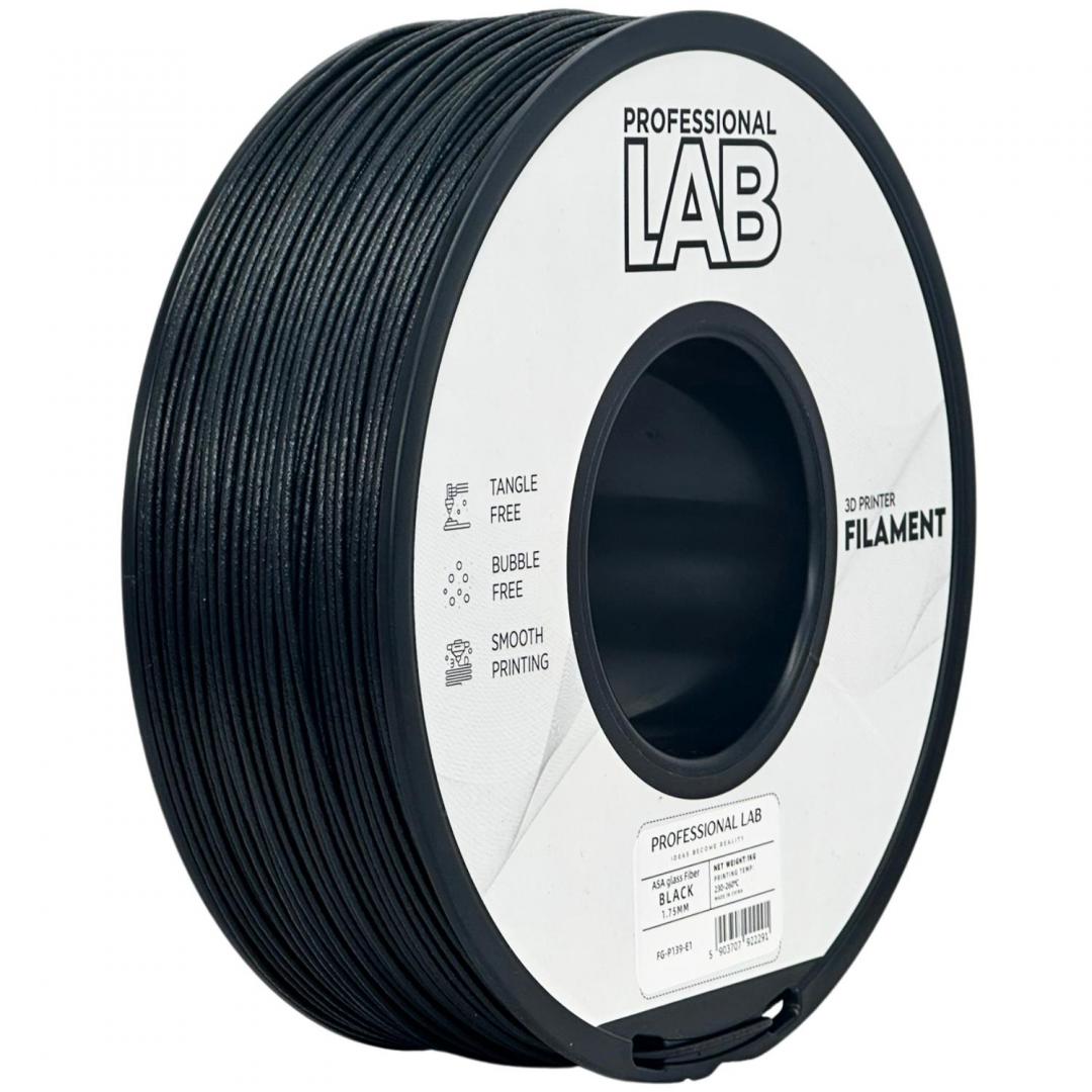 PROF. LAB FILLAMENT ASA GLASS FIBER BK, Material: ASA, Rezistenta UV, rezistenta sporita datorita insertiilor de fibra de sticla, finisaj mat,ideal pentru exterior, componente auto pana la 100 grade, Diametru: 1.75mm, Greutate: 1kg, Temperatura printare: 