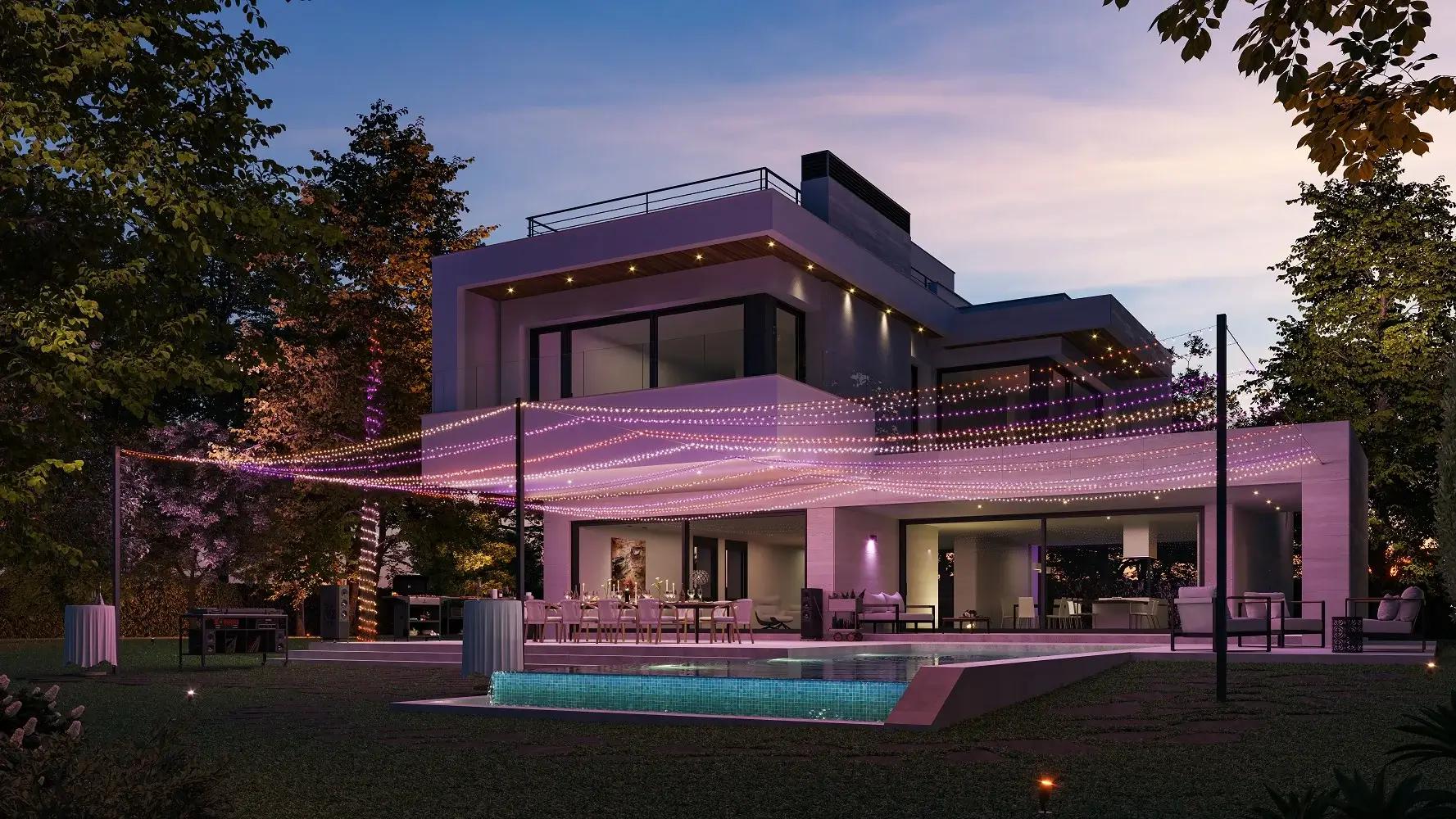 Ghirlanda inteligenta LED RGB Philips Hue Festavia, 250 LED-uri , 24V ,14W, lumina alba si color (2000-6500K), 20m, IP44, Negru