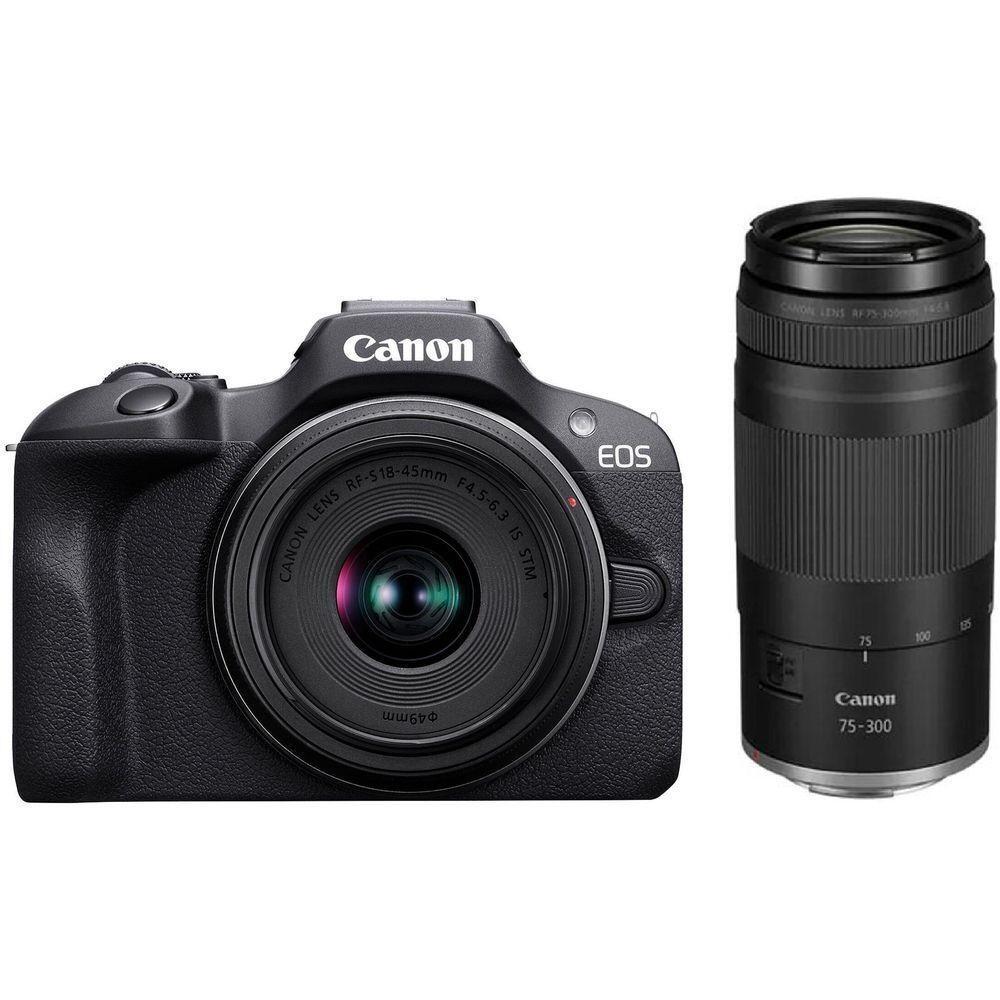 Canon Eos R100 + Rfs 18-45 + RF75-300MM (Camera foto Canon Eos R100 Double kit + Obiectiv RF-S 18-45MM F/4.5-6.3 Is Stm...)