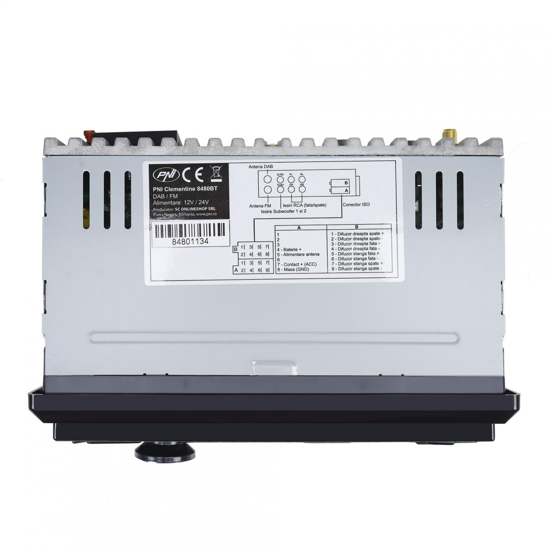 DAB si RDS radio MP3 player auto PNI Clementine 8480BT 4x45w, 12/24V, 1 DIN, cu SD, USB, AUX, RCA, Bluetooth si USB 1.5A pentru incarcare telefon, Radio: FM/DAB+, Radio FM: 87.5MHZ - 108.0MHZ, Radio DAB: 174.928MHZ - 239.200MHZ, Dimensiuni (L x H x A / Gr
