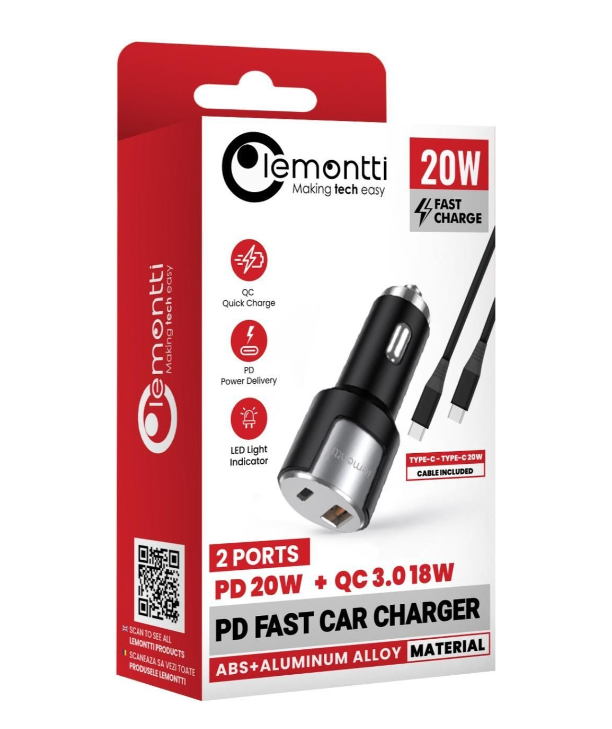 Incarcator auto Lemontti 20W, negru