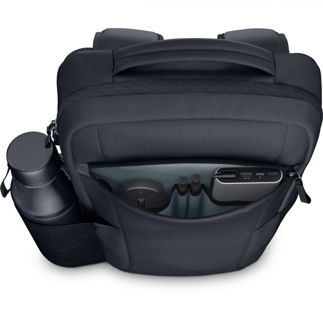 Dell EcoLoop Essential Backpack 16" CP3724 Colour: Black, Features: Made with solution-dyeing process for polyester that can generate up to 97% less greenhouse gas emissions, water impact and fossil fuels than traditional dyeing processes, Exterior main f
