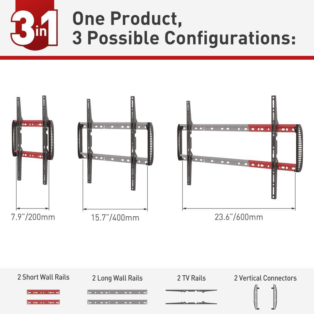 Suport TV de perete Barkan, pentru ecrane de pana la 13" - 90", greutate maxima suportata 60kg, distanta fata de perete 80mm - 200mm, VESA max. 600x400 mm, negru