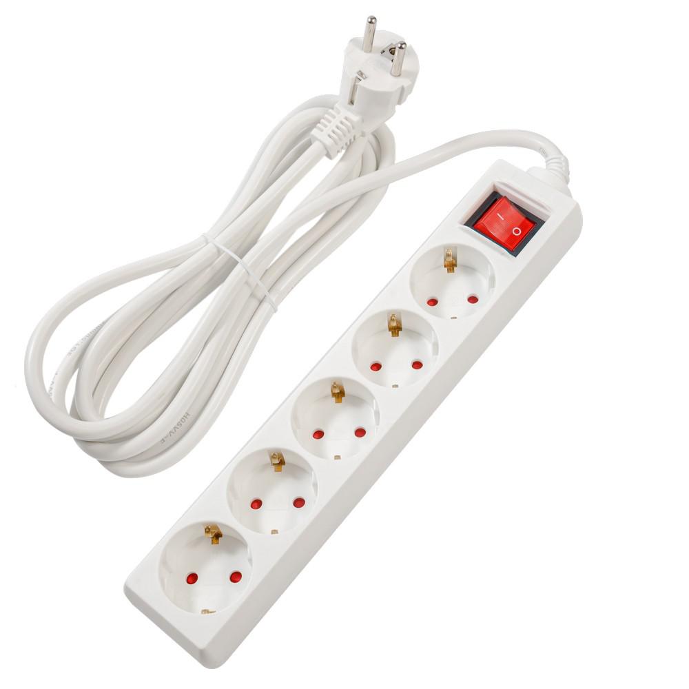 PRELUNGITOR SPACER, Schuko x 5, conectare prin Schuko (T), cablu 3 m, 16 A, max. 3500W, protectie supratensiune, protectie copii, alb