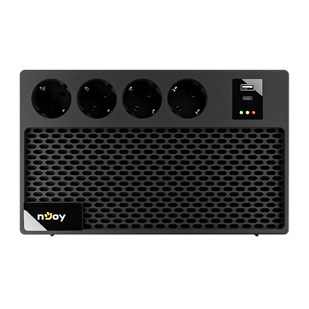 UPS nJoy Renton 650 Plus, 650VA / 360W, 4x prize Schuko conectate la baterie, 1x port incarcare USB Tip C 33W, 1x port de incarcare USB Tip A 18W, fara display LCD, tensiune nominala de intrare 230V  Caracteristici Stabilizator (AVR) de tip Boost and Buck