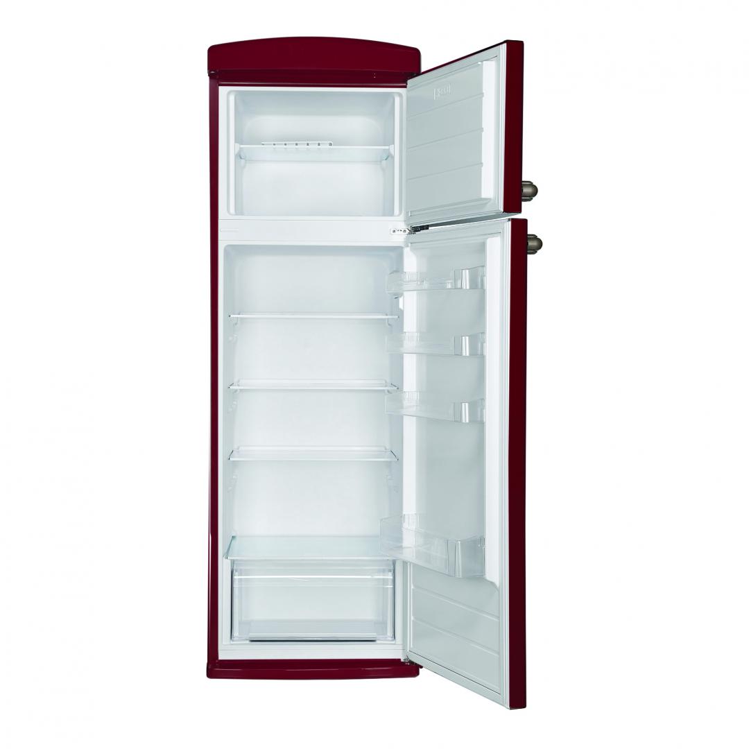 RESIGILAT | FRIGIDER CU DOUA USI FRAM FDD-VRR311BDF+, 311L (242+69), CLASA F, CONTROL MECANIC CU TERMOSTAT AJUSTABIL, LUMINA LED, RAFTURI DE STICLA, DEZGHETARE AUTOMATA FRIGIDER, BURGUNDY - imagine 2 - RESIGILAT