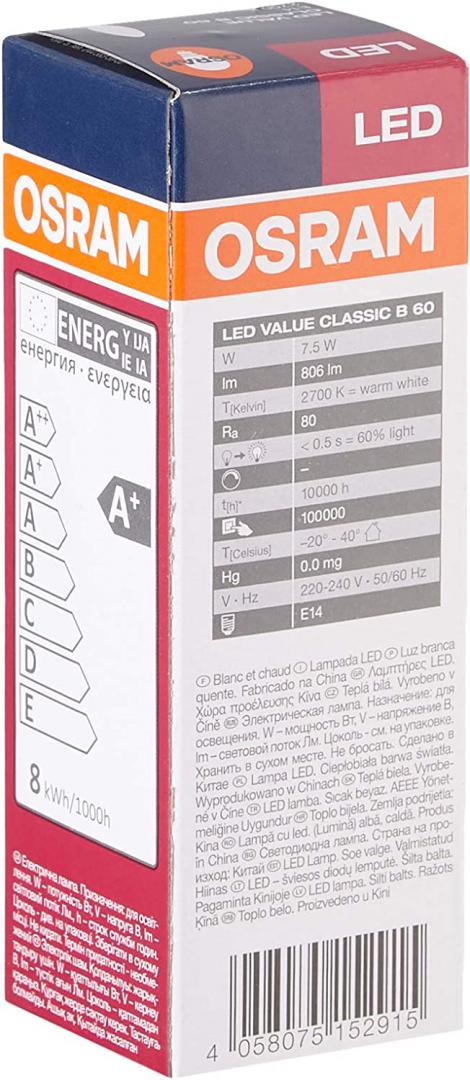 VALUECLB60 7W/827 230VFR E14 FS1 OSRAM