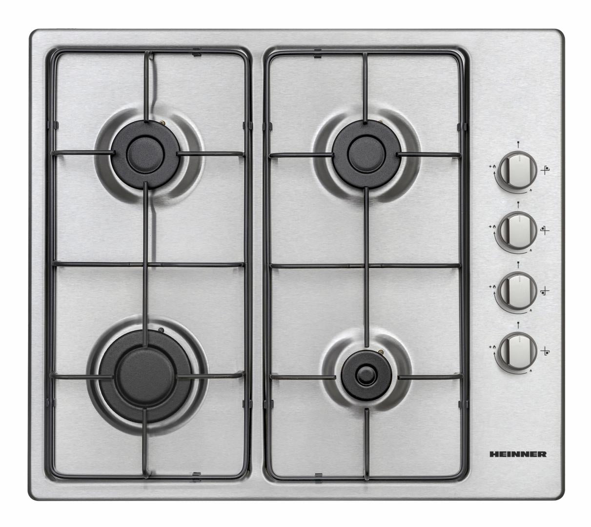 RESIGILAT | Plita incorporabila Heinner HBH-V4IEIX, Gaz, 4 arzatoare, Gratar email, Control lateral, Aprindere electrica, Dispozitiv de siguranta, Duze GPL incluse, Dimenziuni (LxA): 58x51 cm, Culoare: Inox HEINNER