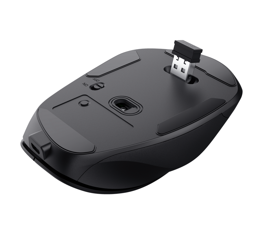 Mouse Trust Fyda ergonomic, reincarcabil, wireless RF 2.4GHz, USB2.0, 6 butoane, rezolutie 2400 DPI, negru