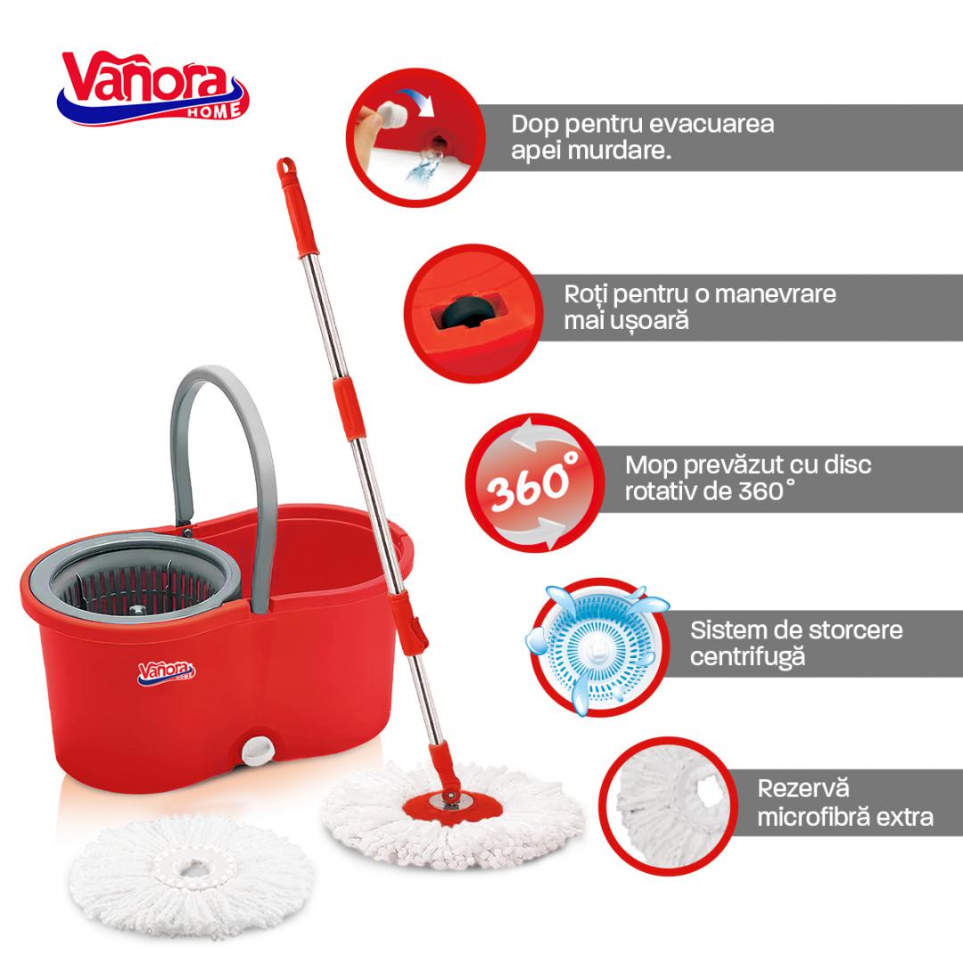 Vanora SET CURATENIE CLEAN360,MOP ROTATIV, ROSU
