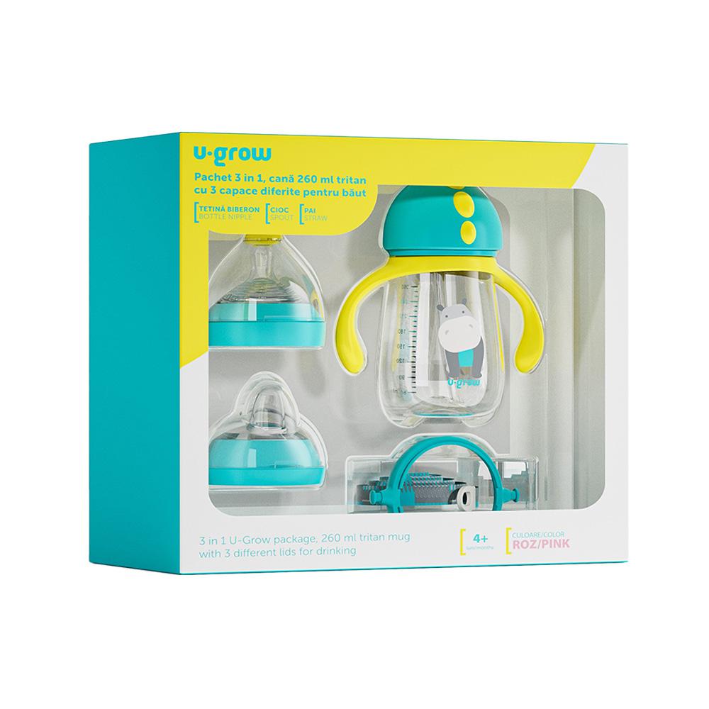Pachet 3 in 1 cana 260 ml, blue, U-Grow