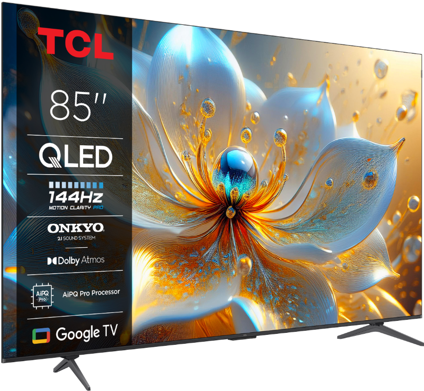 Televizor TCL QLED 85T8C, 215 cm, Smart Google TV, 4K Ultra HD, 144Hz, Onkyo