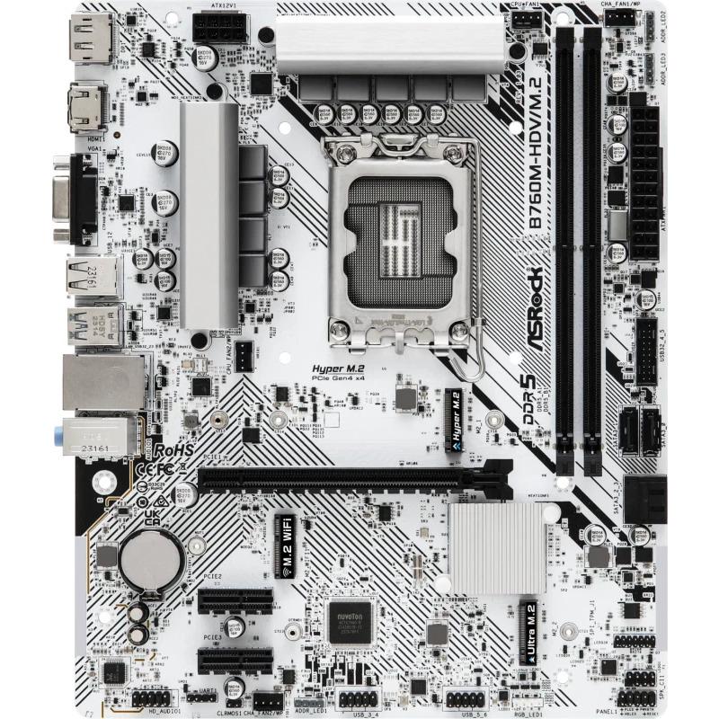 Resigilat - Placa de baza ASROCK B760M-HDV/M.2 LGA1700, 2x DDR5, 1x HDMI 1X DP 1X D- Sub, 1x PCIE 4.0 x16 2x PCIE 3.0 x1 1x M.2 1x Hyper M.2 1x Ultra M.2, 4x SATA 6GB/s, mATX