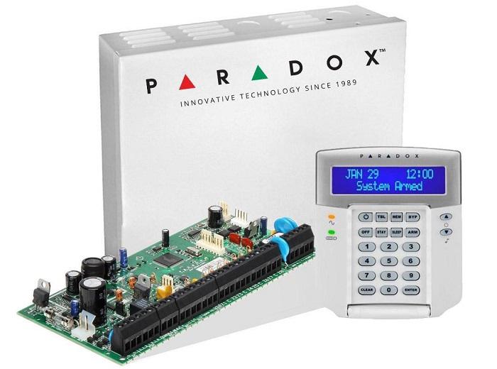 Centrala SP6000+ Cutie cu Traf K32LCD+ (Centrala Paradox SP6000+; 8 zone pe placa (16 cu dublare zona ATZ);2 Pgm pe...)