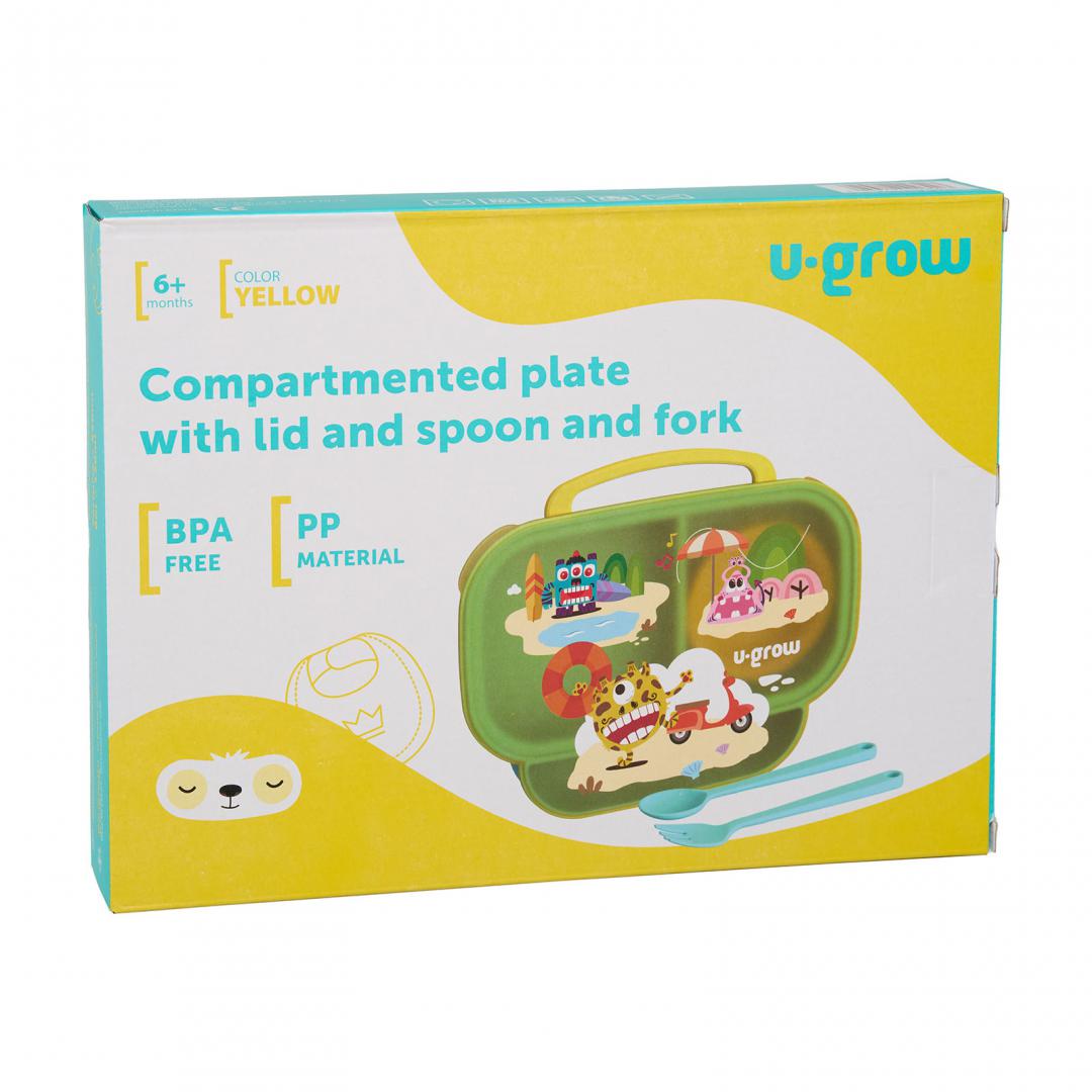 Farfurie compart cu capac,galben, U-Grow