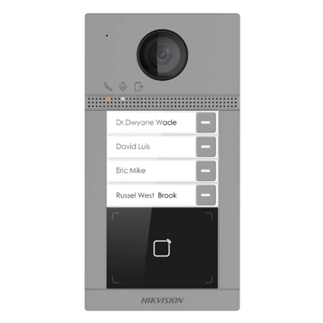 Post de exterior videointerfon IP Hikvision DS-KV8413-WME1(C); WIFI; 4 x buton de apelare( pentru o singura familie- permite apelarea a mai multor monitoare de interior); camera video 2MP True WDR ( unghi vizualizare: Horizontal: 124° Vertical: 75°), vizu