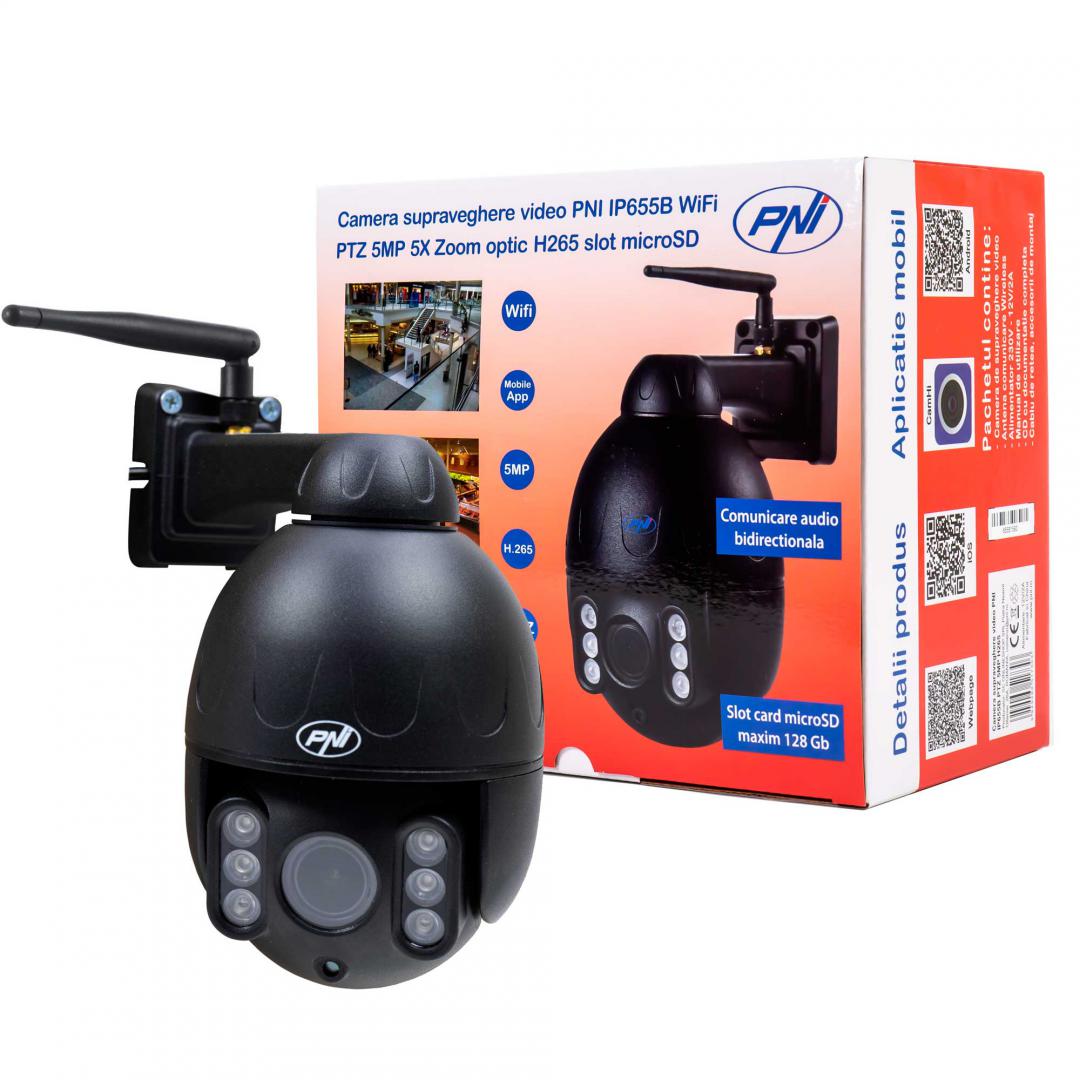 Pni Camera Supraveghere 1080P 2MP IP655B (Camera supraveghere video Pni IP655B 5MP WIFI Ptz 5X Zoom optic H265)
