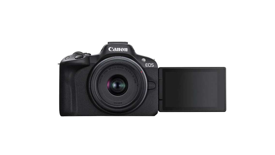 Aparat foto Canon Eos R50 BLACK KIT + Obiectiv RF-S18-45mm F4.5-6.3 IS STM, mirrorless, 24.2 Megapixeli, Procesor Digic X, Montura RF, Senzor APS-C 22.3 x 14.9mm, Aspect 3:2, Focalizare: Dual Pixel CMOS AF II,  100 % pe orizontală şi 100 % pe verticală (s