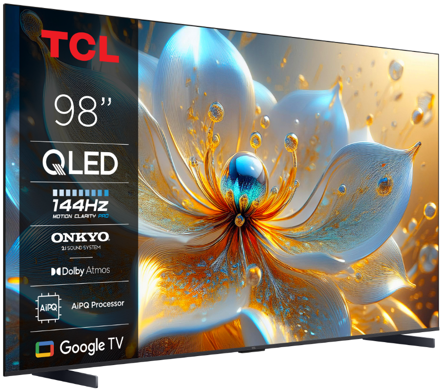 Televizor TCL QLED 98T8C, 248 cm, Smart Google TV, 4K Ultra HD, 144Hz, Onkyo