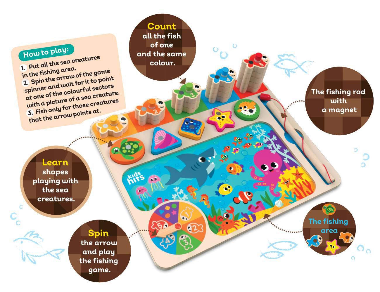 Kids Hits PLACA DE SORTARE MERGEM LA PESCUIT, LEMN